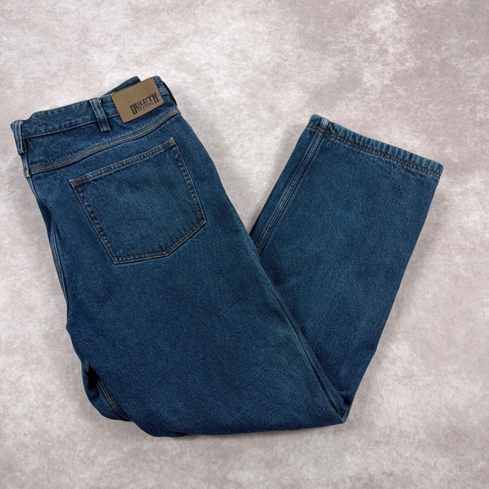 Duluth Trading Co Flannel Lined Work Jeans Heavy Duty Denimβ 42x32 Blue Plaid